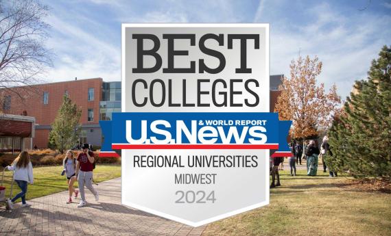 뿪¼ was ranked best one of the Best Regional Universities in the Midwest in 2024 by US News & World Report. Image of Anderson Center with badge over it.